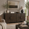 Zelma Geometric Accent Cabinet with 4 Doors Storage | Dark Brown Wood 68"
