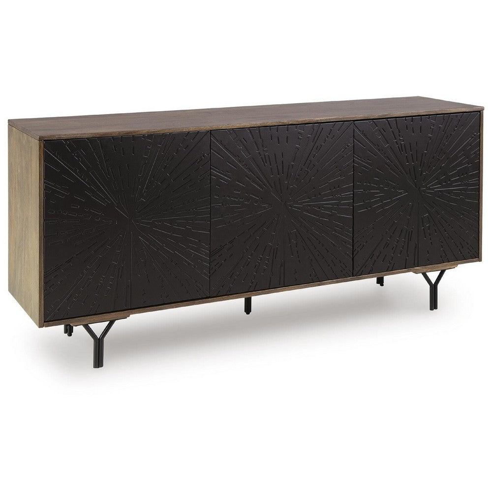 Monty Starburst Accent Cabinet | Metal Legs | Storage | Gray-Brown Wood 64"