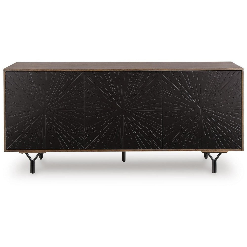Monty Starburst Accent Cabinet | Metal Legs | Storage | Gray-Brown Wood 64"
