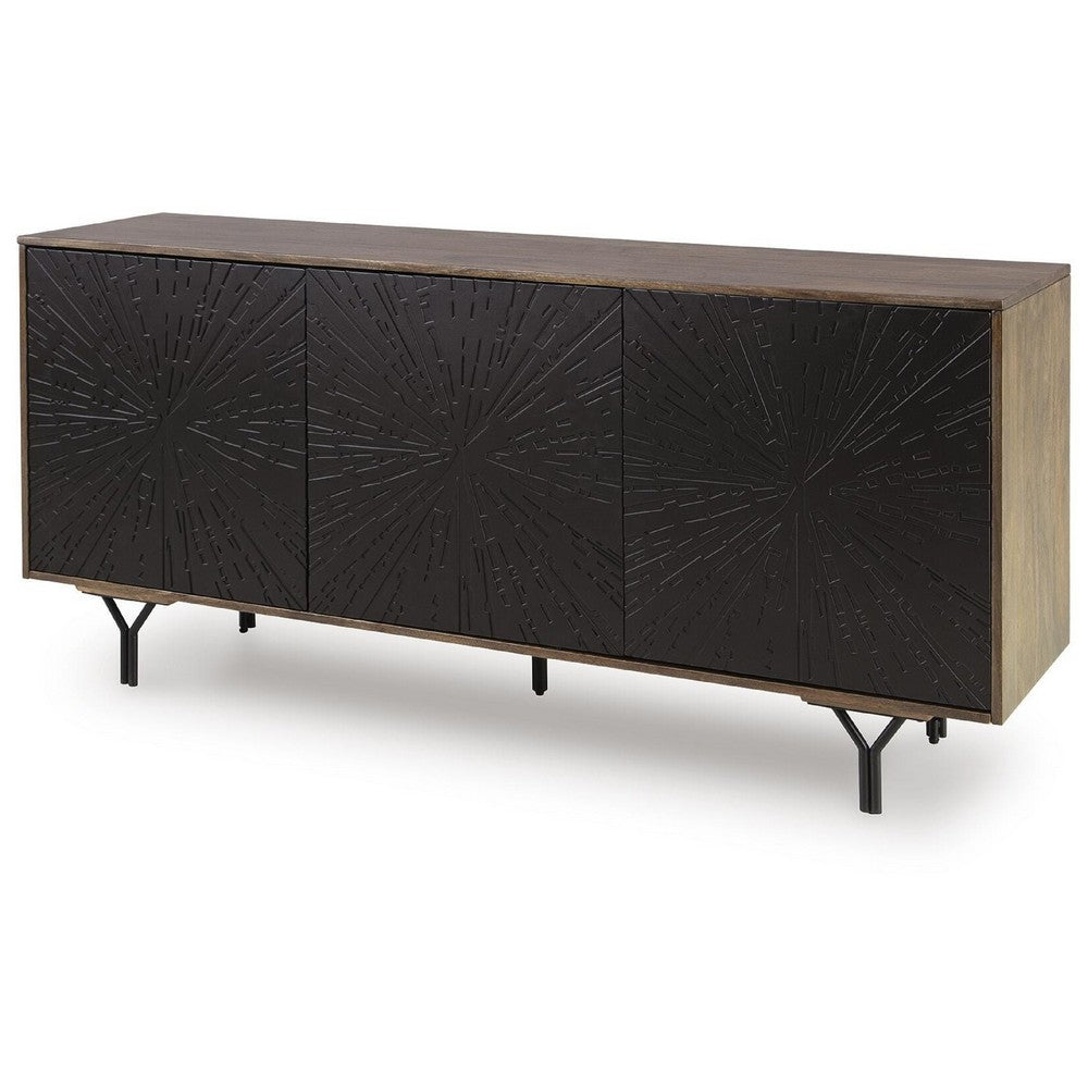 Monty Starburst Accent Cabinet | Metal Legs | Storage | Gray-Brown Wood 64"
