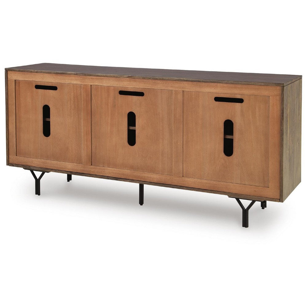 Monty Starburst Accent Cabinet | Metal Legs | Storage | Gray-Brown Wood 64"