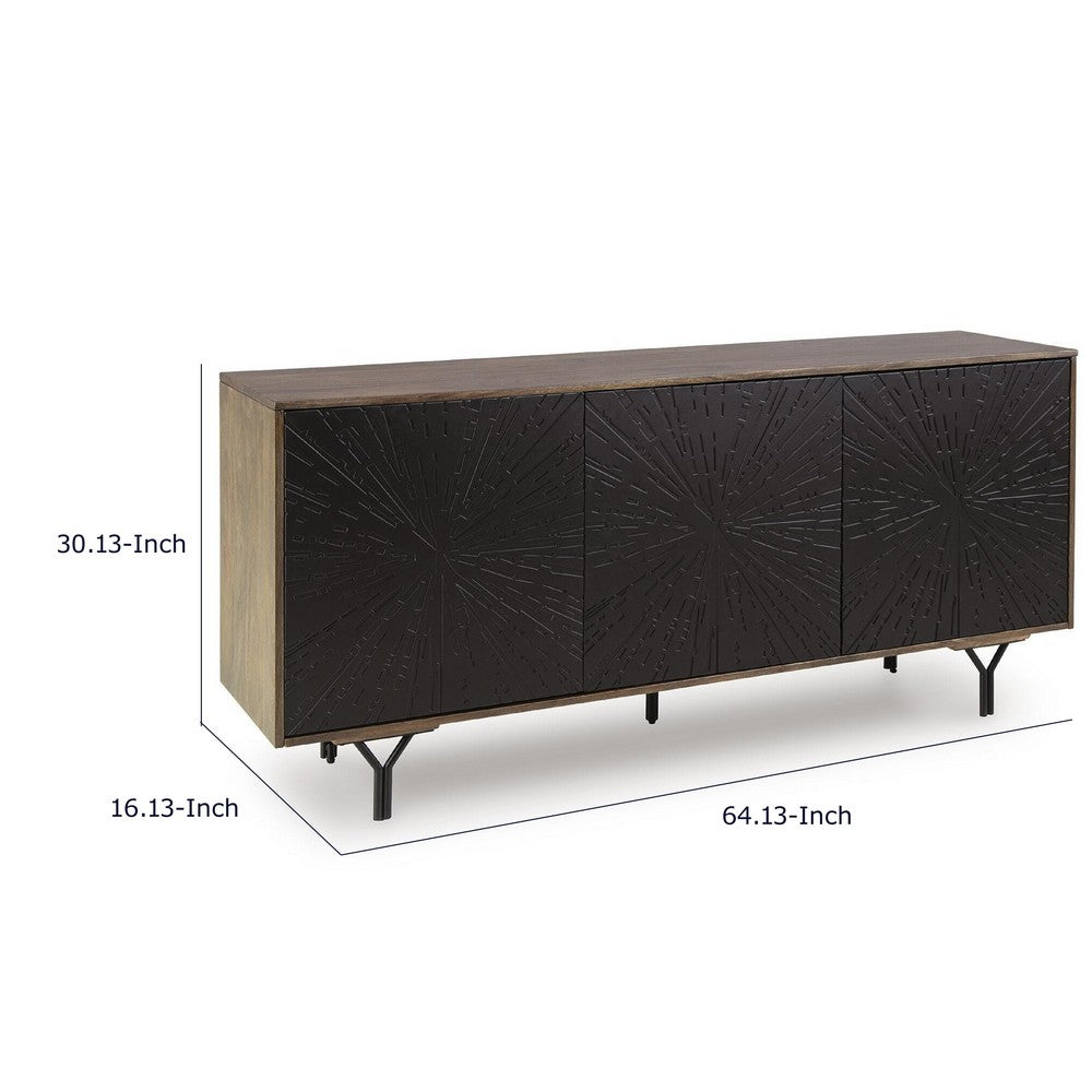 Monty Starburst Accent Cabinet | Metal Legs | Storage | Gray-Brown Wood 64"