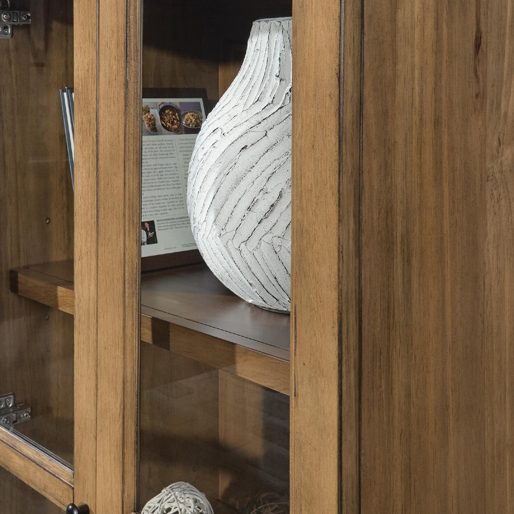 Recca Accent Cabinet | Glass Doors | Adjustable Shelves | Gray-Brown Wood 50"