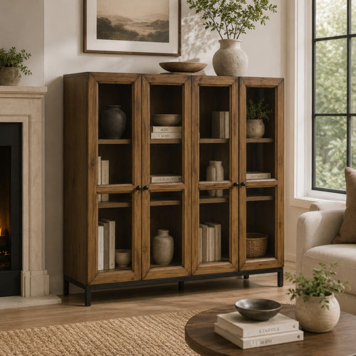 Recca Accent Cabinet | Glass Doors | Adjustable Shelves | Gray-Brown Wood 50"