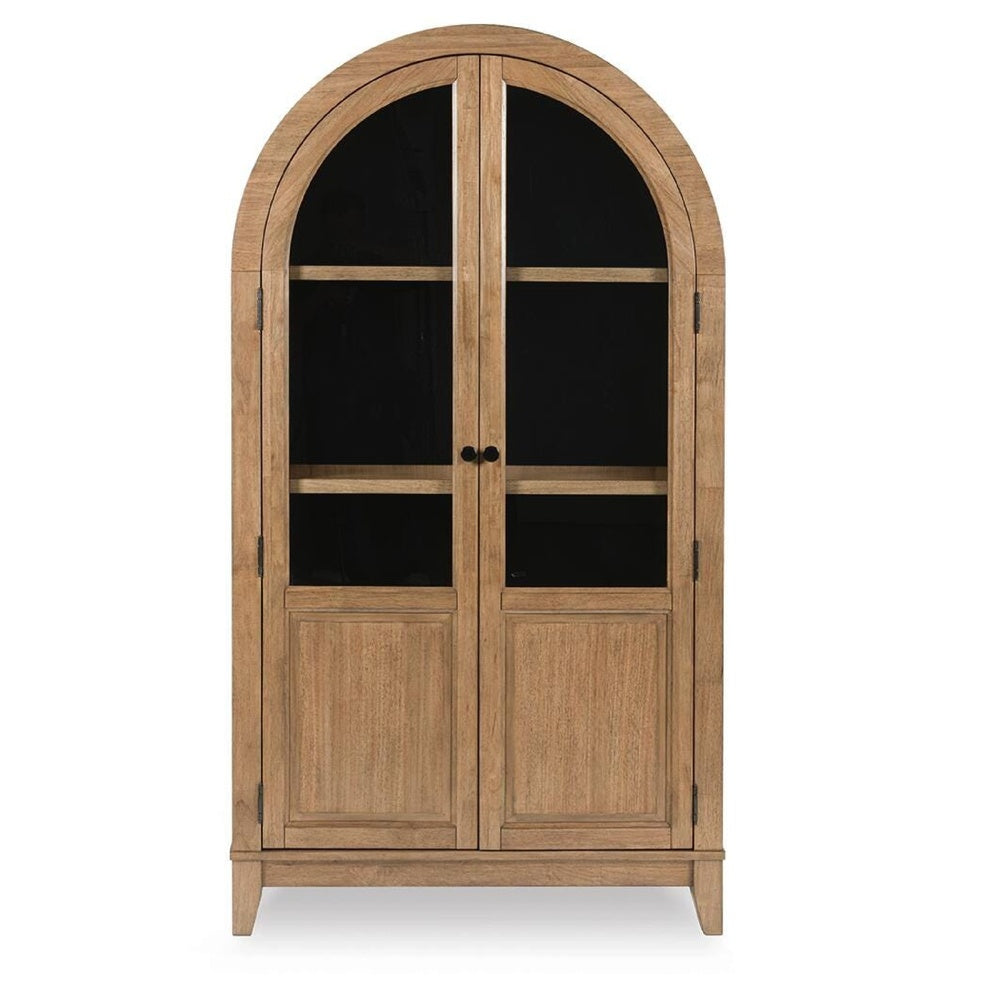Deno Arched Accent Cabinet with Glass Doors | Natural Brown-Black Wood 74"