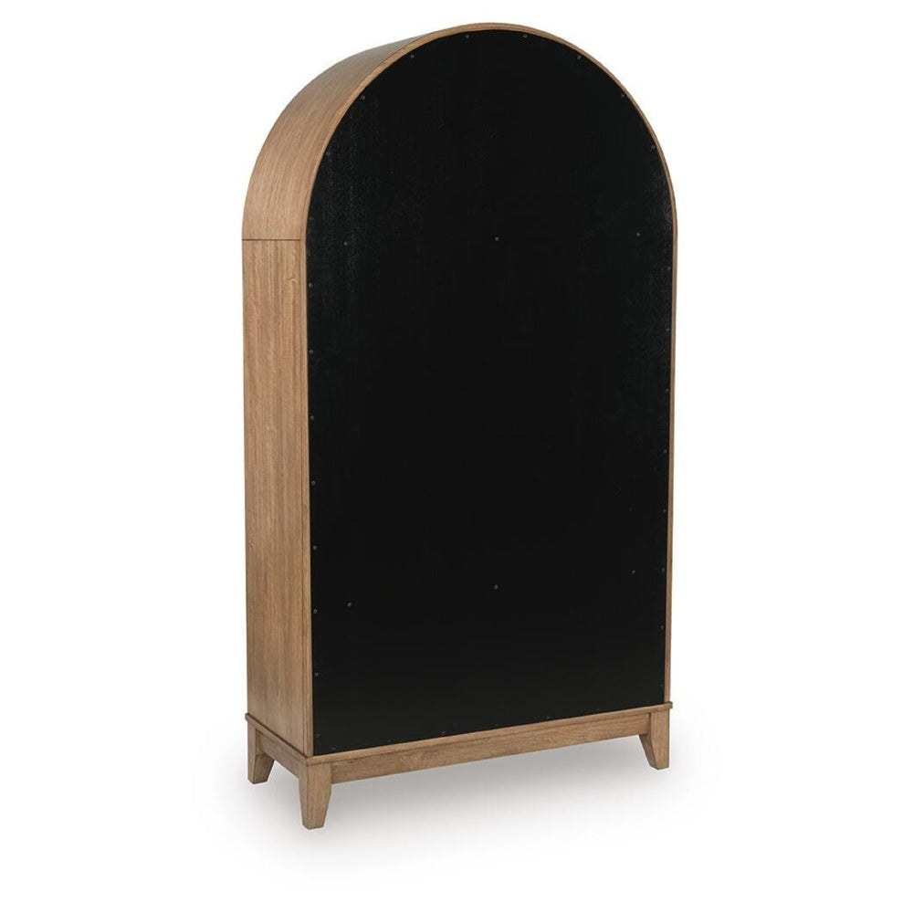 Deno Arched Accent Cabinet with Glass Doors | Natural Brown-Black Wood 74"