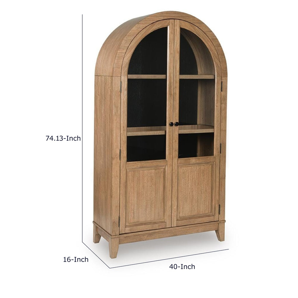 Deno Arched Accent Cabinet with Glass Doors | Natural Brown-Black Wood 74"