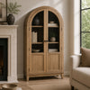 Deno Arched Accent Cabinet with Glass Doors | Natural Brown-Black Wood 74"