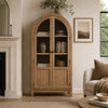 Deno Arched Accent Cabinet with Glass Doors | Natural Brown-Black Wood 74"