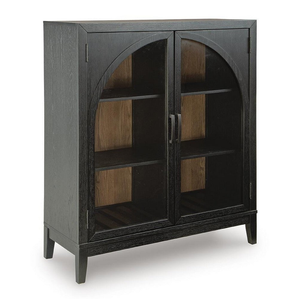 Arnie Bar Cabinet with Shelves | Arched Glass Doors | Black Brown Wood 48"