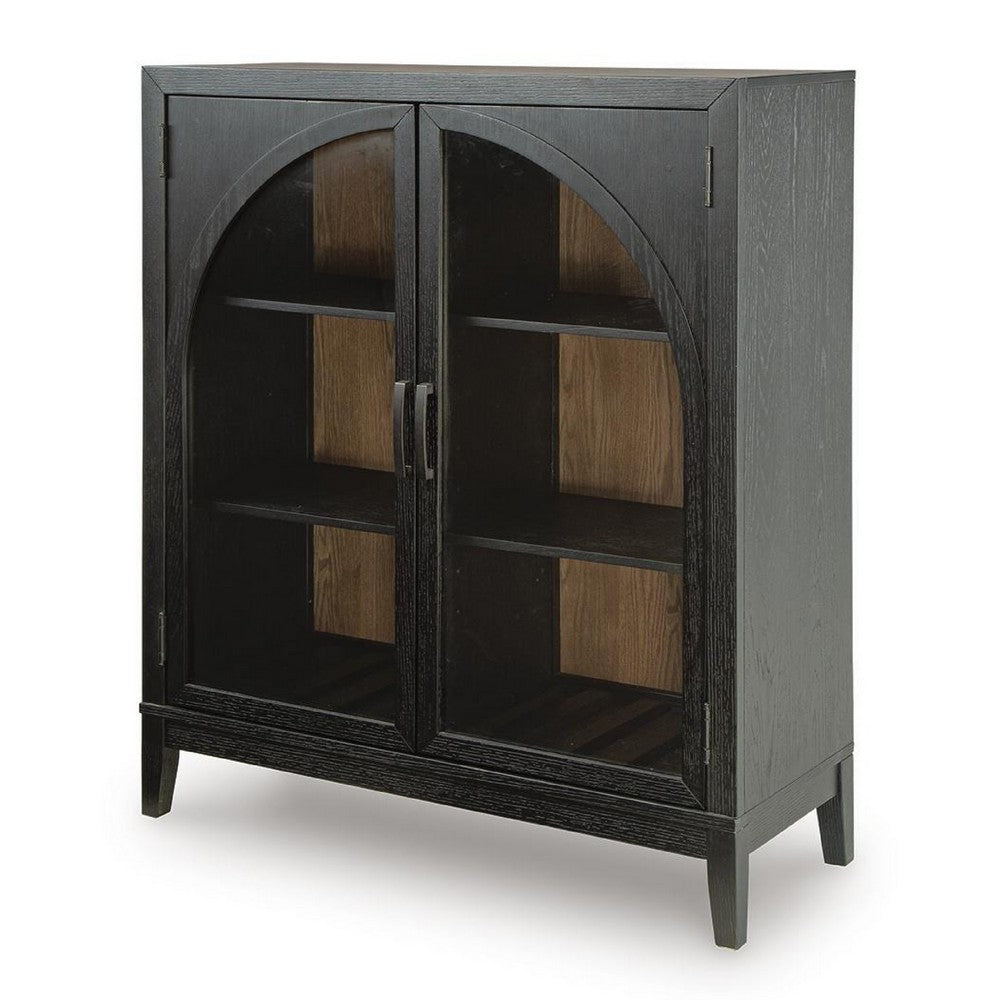 Arnie Bar Cabinet with Shelves | Arched Glass Doors | Black Brown Wood 48"