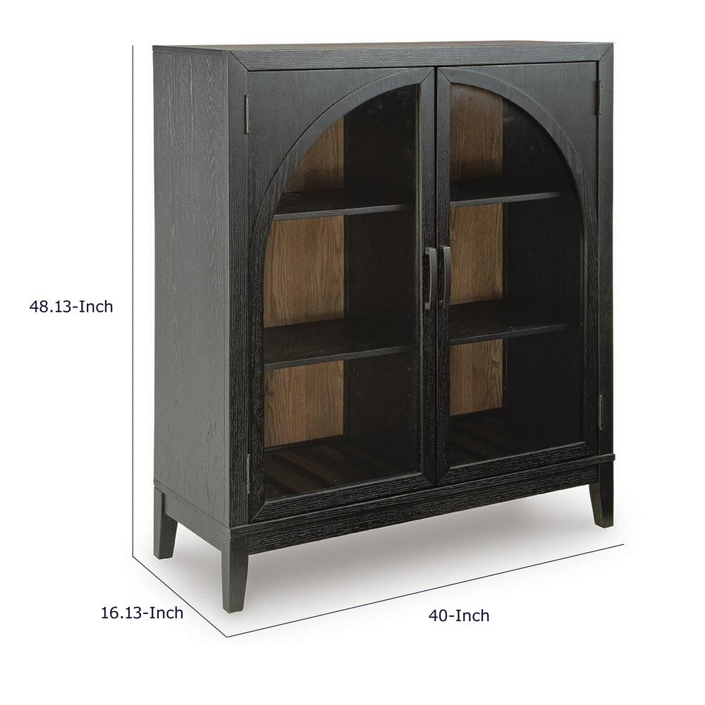 Arnie Bar Cabinet with Shelves | Arched Glass Doors | Black Brown Wood 48"