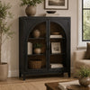Arnie Bar Cabinet with Shelves | Arched Glass Doors | Black Brown Wood 48"