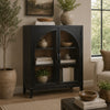 Arnie Bar Cabinet with Shelves | Arched Glass Doors | Black Brown Wood 48"
