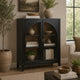 Arnie Bar Cabinet with Shelves | Arched Glass Doors | Black Brown Wood 48"