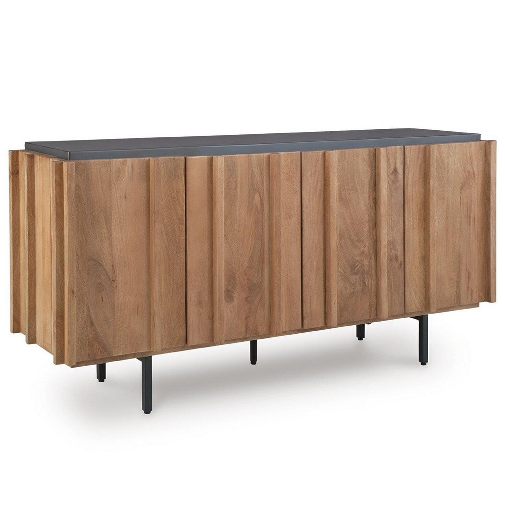 Kayra Accent Cabinet with Charcoal Top | Black Metal Legs | Brown Wood 66"