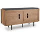 Kayra Accent Cabinet with Charcoal Top | Black Metal Legs | Brown Wood 66"