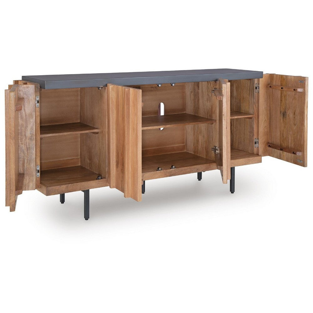 Kayra Accent Cabinet with Charcoal Top | Black Metal Legs | Brown Wood 66"