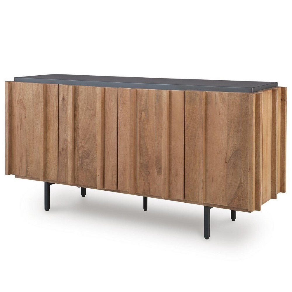 Kayra Accent Cabinet with Charcoal Top | Black Metal Legs | Brown Wood 66"