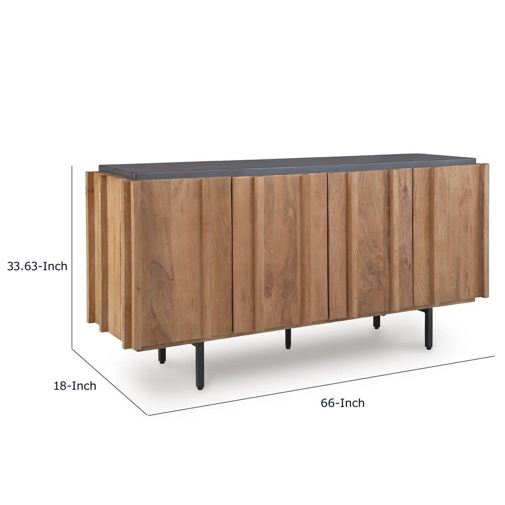 Kayra Accent Cabinet with Charcoal Top | Black Metal Legs | Brown Wood 66"