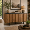 Kayra Accent Cabinet with Charcoal Top | Black Metal Legs | Brown Wood 66"