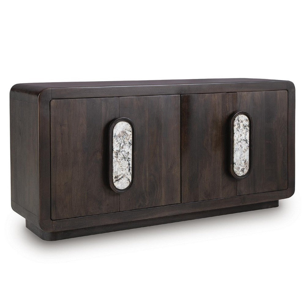 Elsie Accent Cabinet with White Marble Handles | Espresso Brown Wood 65"