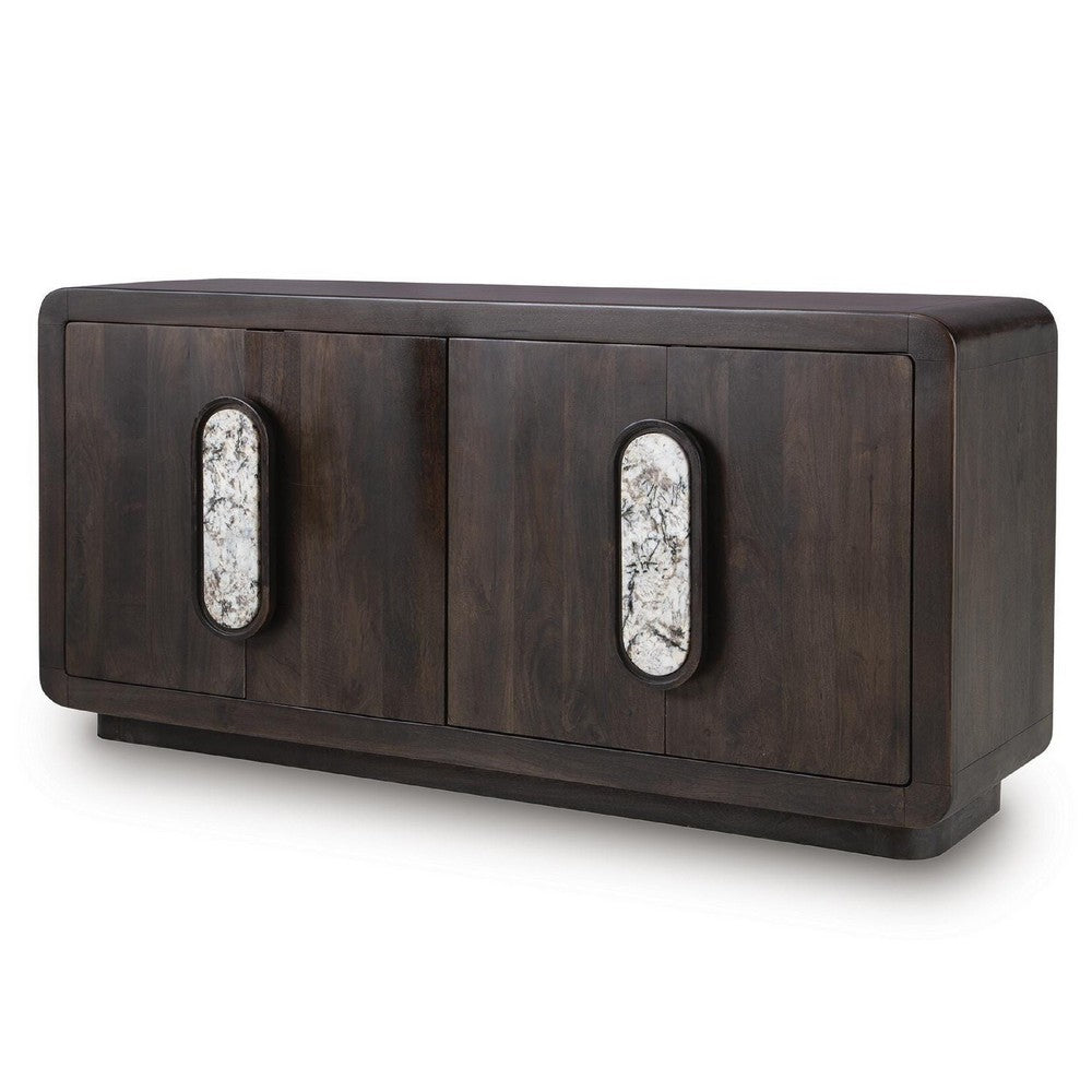 Elsie Accent Cabinet with White Marble Handles | Espresso Brown Wood 65"