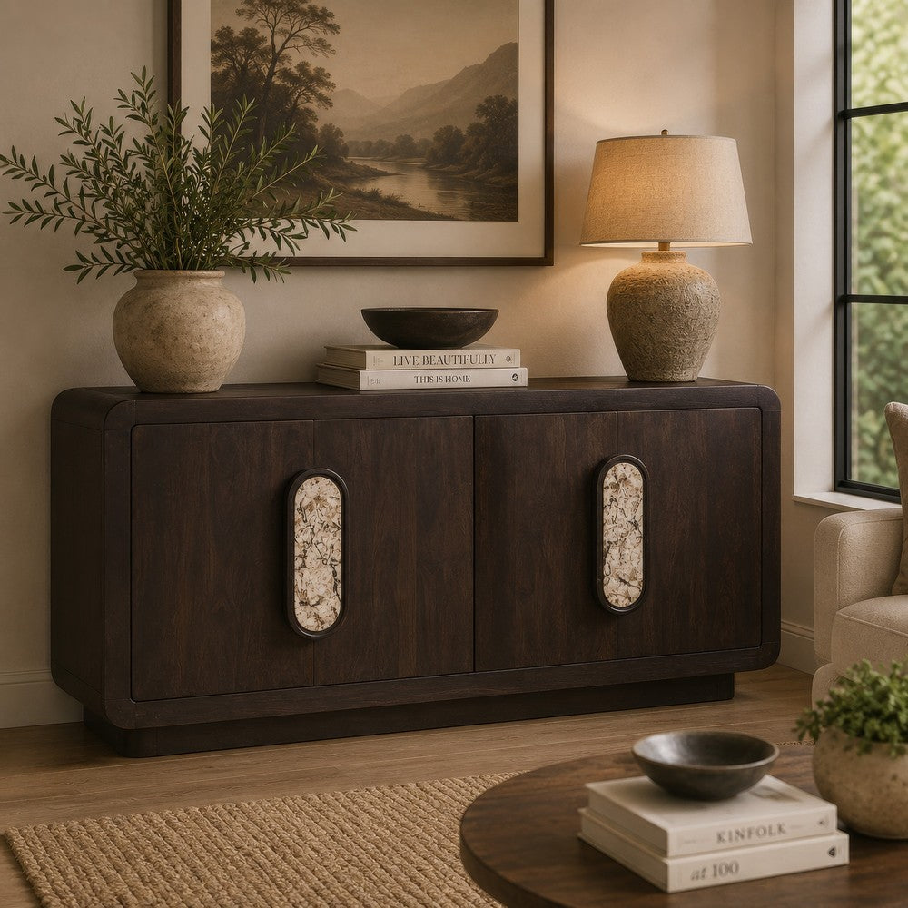 Elsie Accent Cabinet with White Marble Handles | Espresso Brown Wood 65"