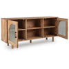 Adwy Accent Cabinet | Arched Glass Doors and Shelves | Brown Acacia Wood 64"
