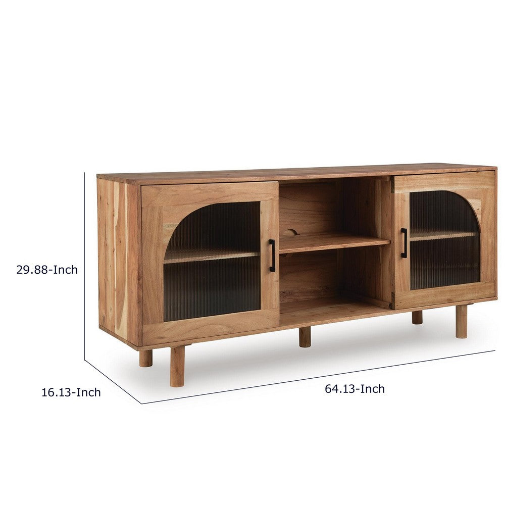 Adwy Accent Cabinet | Arched Glass Doors and Shelves | Brown Acacia Wood 64"