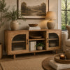 Adwy Accent Cabinet | Arched Glass Doors and Shelves | Brown Acacia Wood 64"