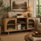 Adwy Accent Cabinet | Arched Glass Doors and Shelves | Brown Acacia Wood 64"