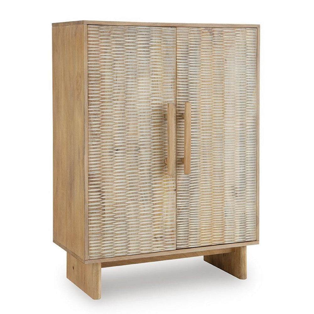 Dally Accent Cabinet with 2 Carved Doors | Whitewash Mango Wood 45''