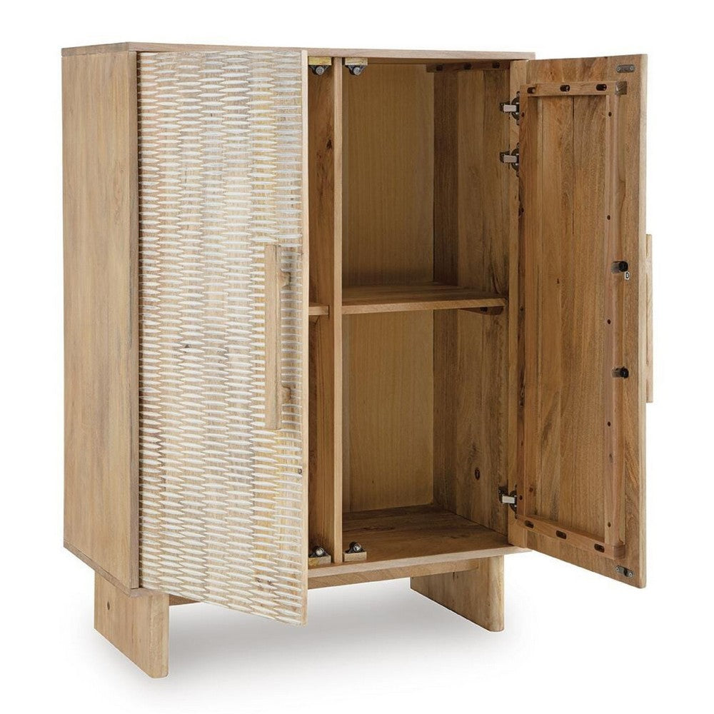 Dally Accent Cabinet with 2 Carved Doors | Whitewash Mango Wood 45''