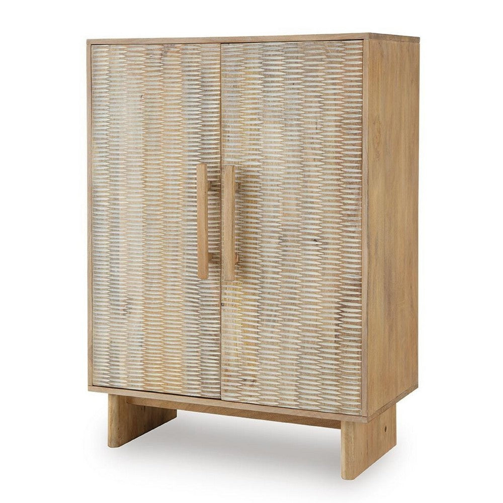 Dally Accent Cabinet with 2 Carved Doors | Whitewash Mango Wood 45''