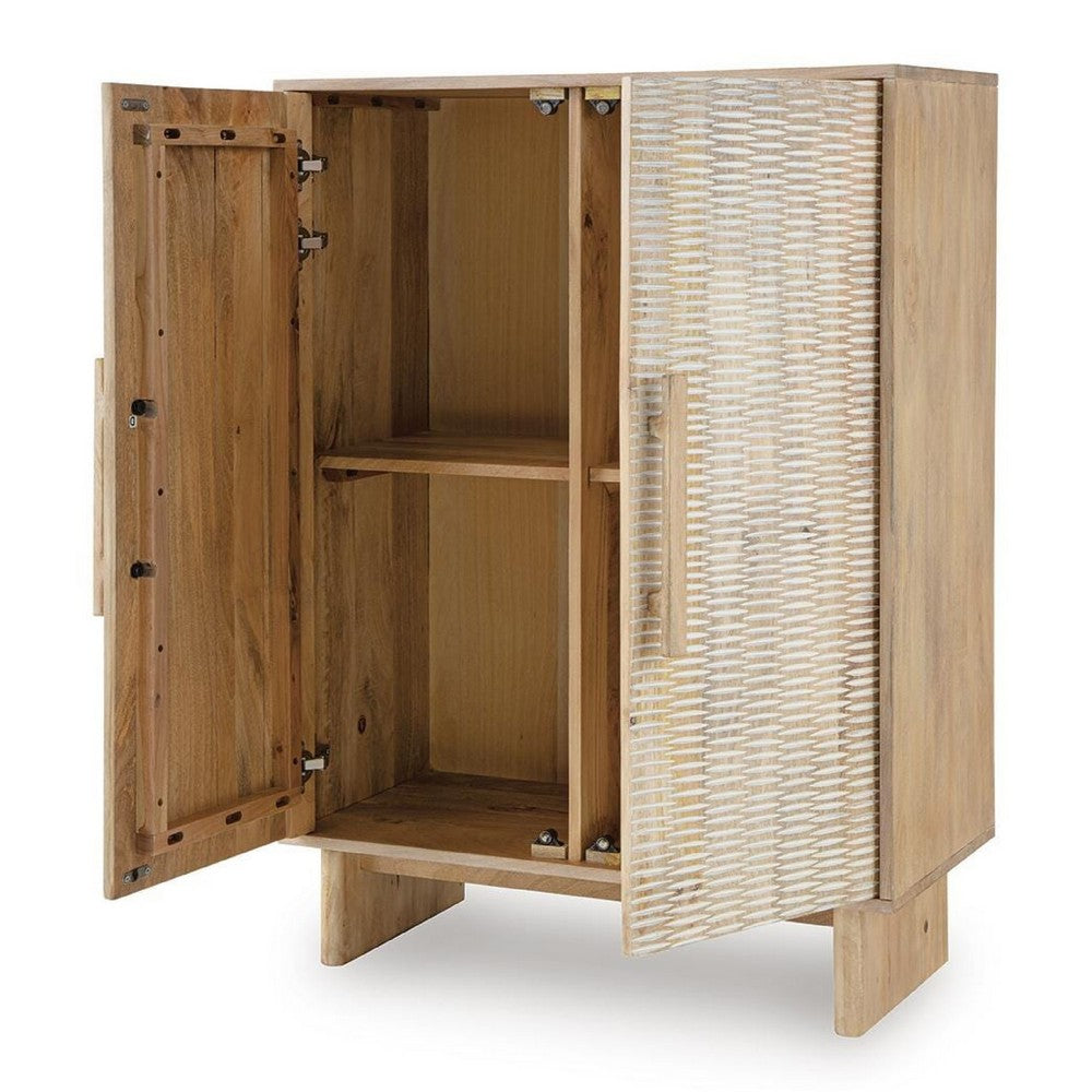 Dally Accent Cabinet with 2 Carved Doors | Whitewash Mango Wood 45''
