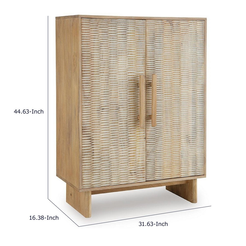 Dally Accent Cabinet with 2 Carved Doors | Whitewash Mango Wood 45''