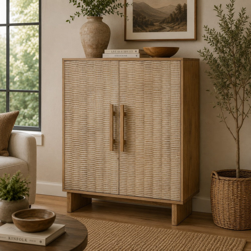 Dally Accent Cabinet with 2 Carved Doors | Whitewash Mango Wood 45''