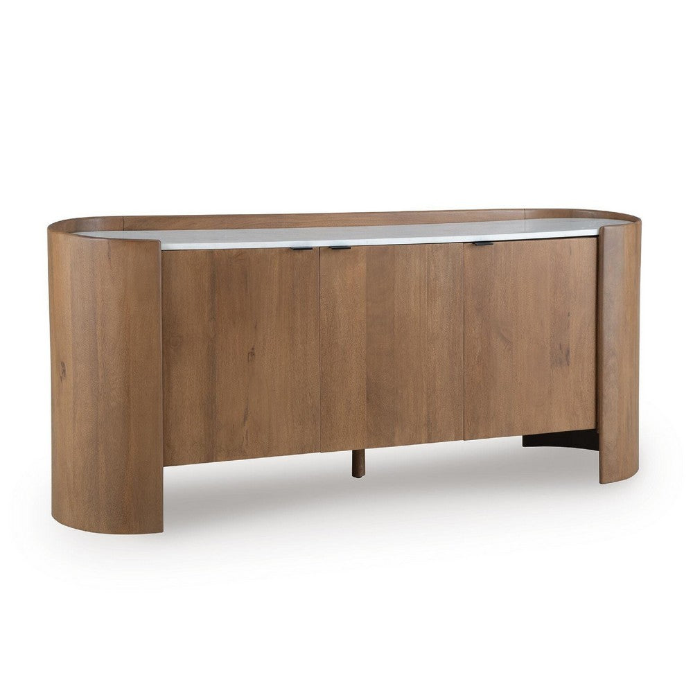 Fitzy Accent Cabinet with White Marble Top | Brown Mango Wood 66''