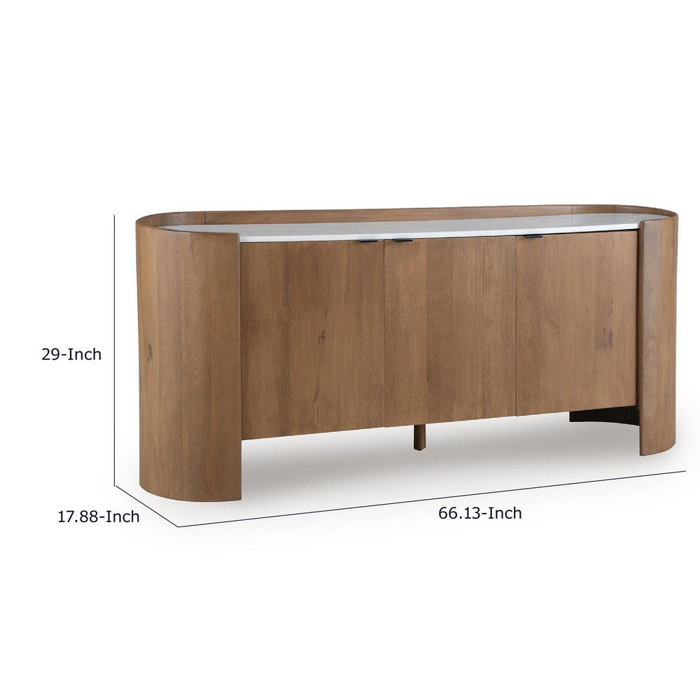 Fitzy Accent Cabinet with White Marble Top | Brown Mango Wood 66''