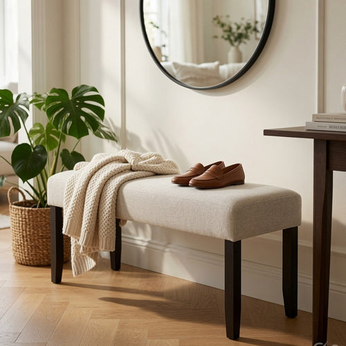 Juli Dining Bench | Gray Fabric Cushion | Wire Brushed Black Wood 41"