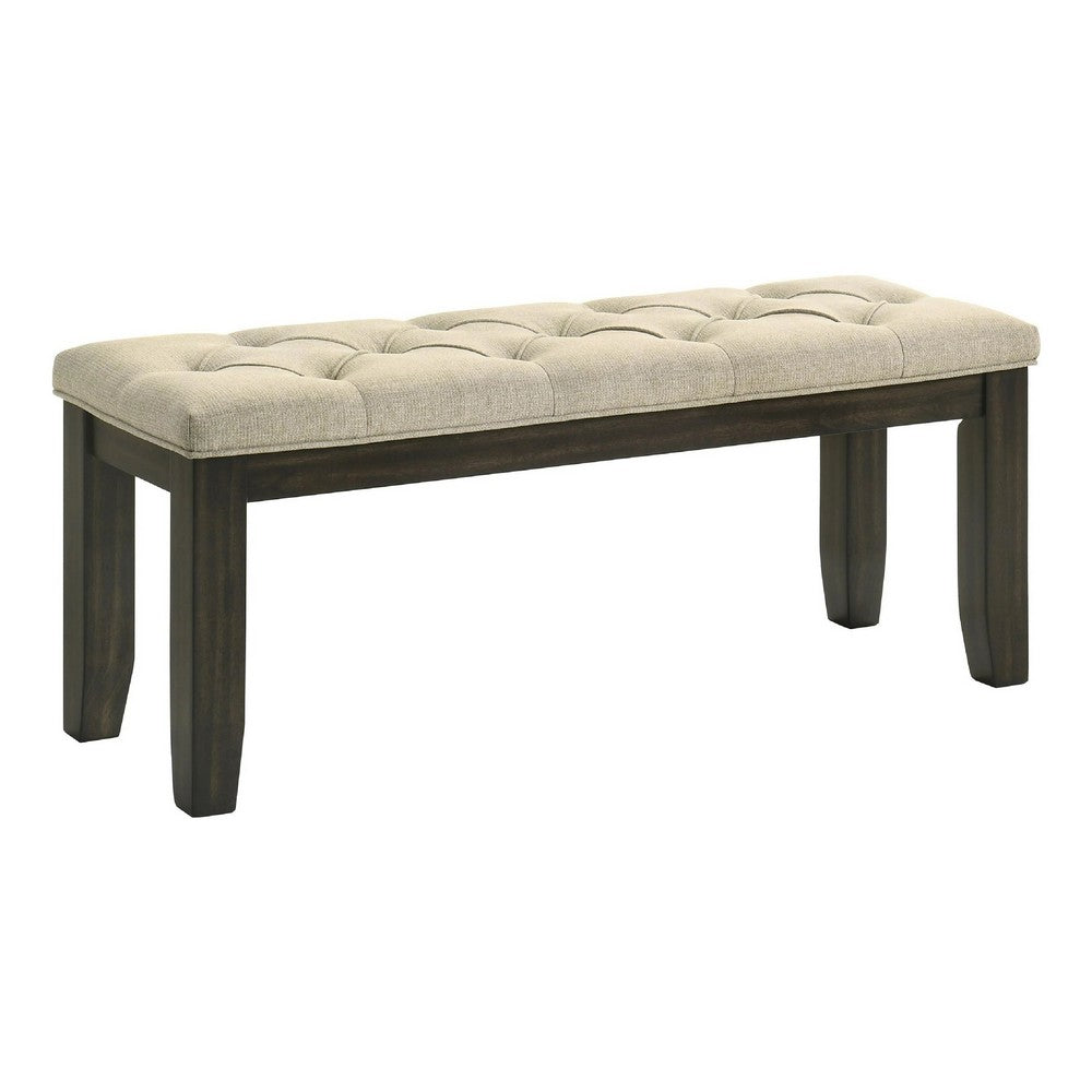 Heri Dining Bench | Tufted Seat Cushion | Beige | Chocolate Brown 48"
