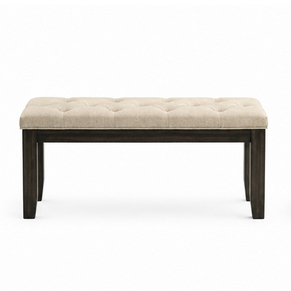 Heri Dining Bench | Tufted Seat Cushion | Beige | Chocolate Brown 48"