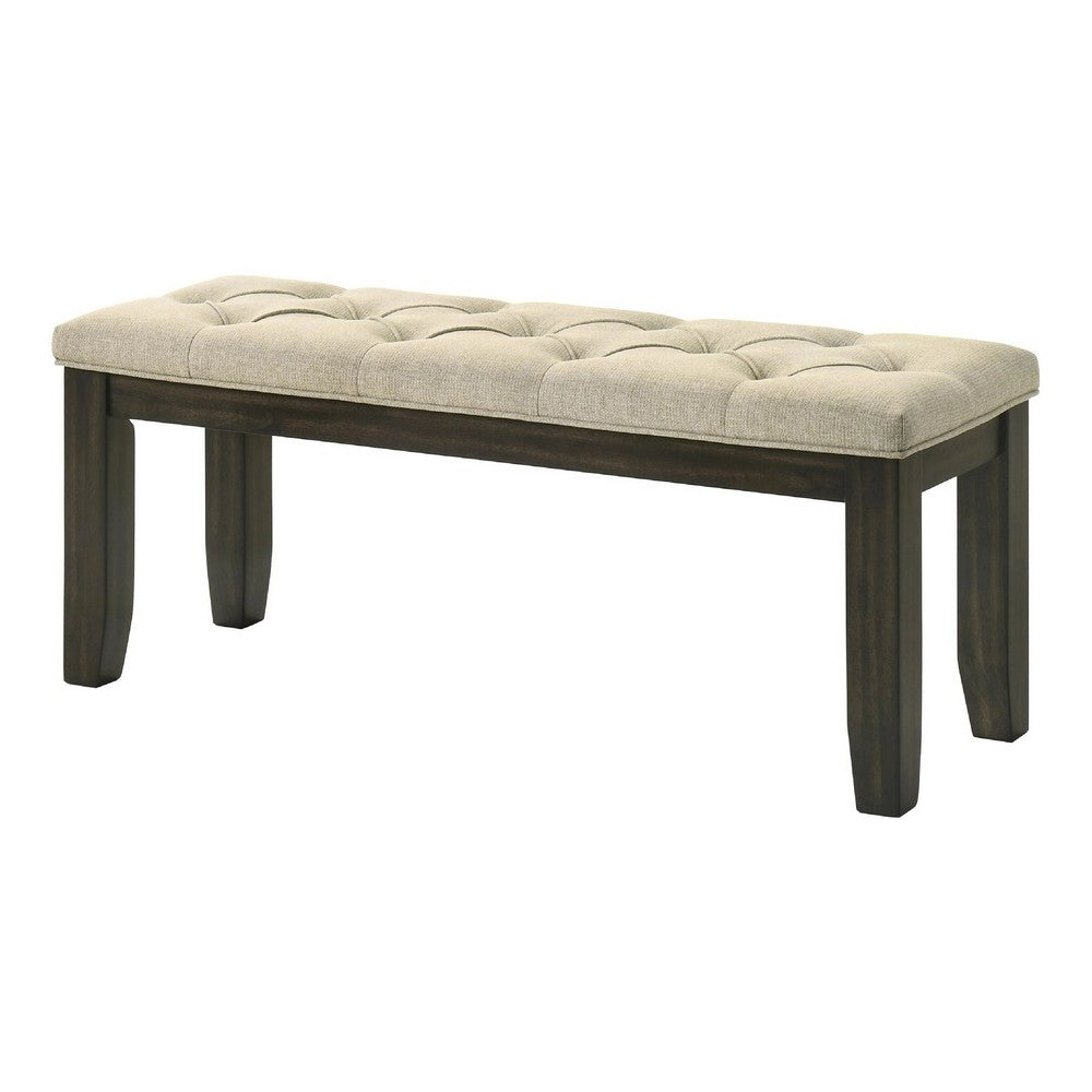 Heri Dining Bench | Tufted Seat Cushion | Beige | Chocolate Brown 48"