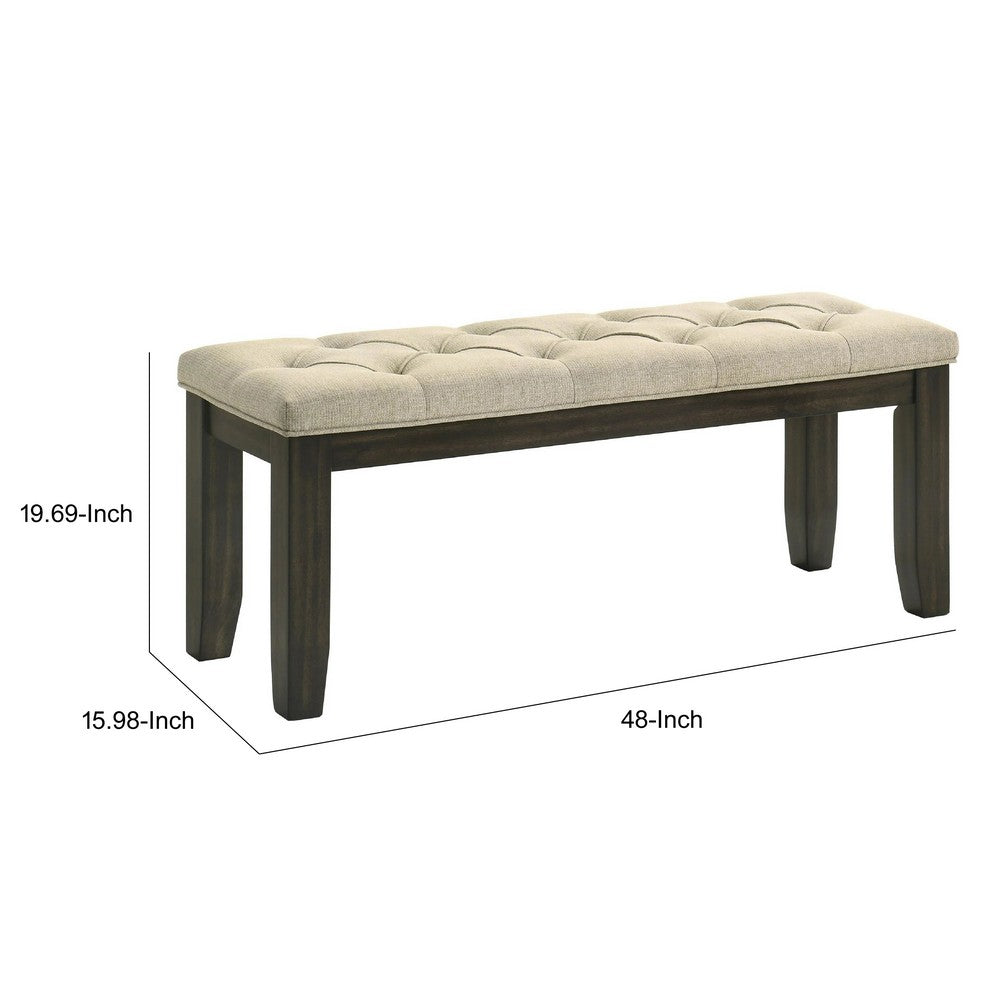 Heri Dining Bench | Tufted Seat Cushion | Beige | Chocolate Brown 48"