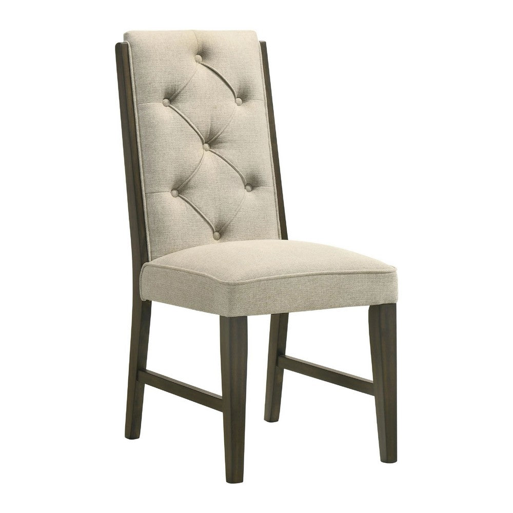 Heri Dining Side Chair Set of 2 | Tufted Back | Beige | Chocolate Brown