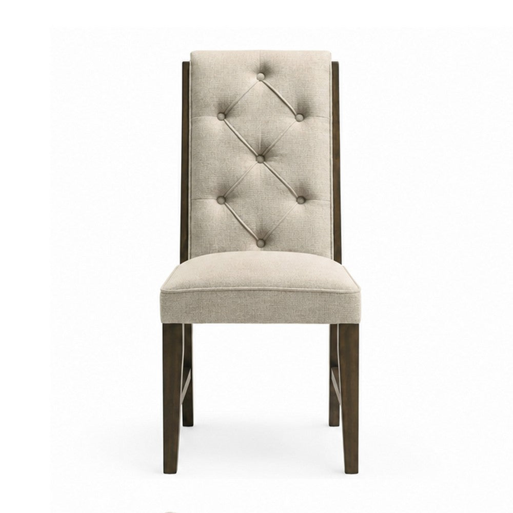 Heri Dining Side Chair Set of 2 | Tufted Back | Beige | Chocolate Brown