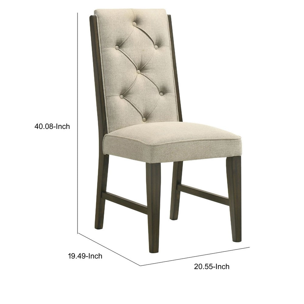 Heri Dining Side Chair Set of 2 | Tufted Back | Beige | Chocolate Brown