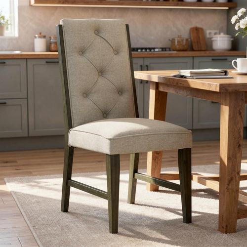 Heri Dining Side Chair Set of 2 | Tufted Back | Beige | Chocolate Brown
