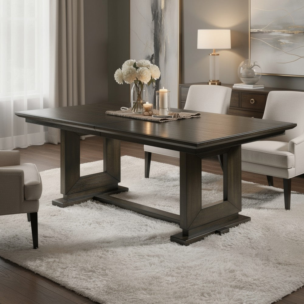Heri Dining Table w 2 Leaves | Trestle Base | Chocolate Brown 54-90"